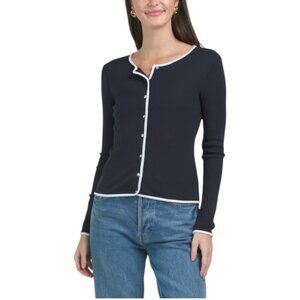 TRUTH Cropped Ribbed Cardigan With Contrast Piping